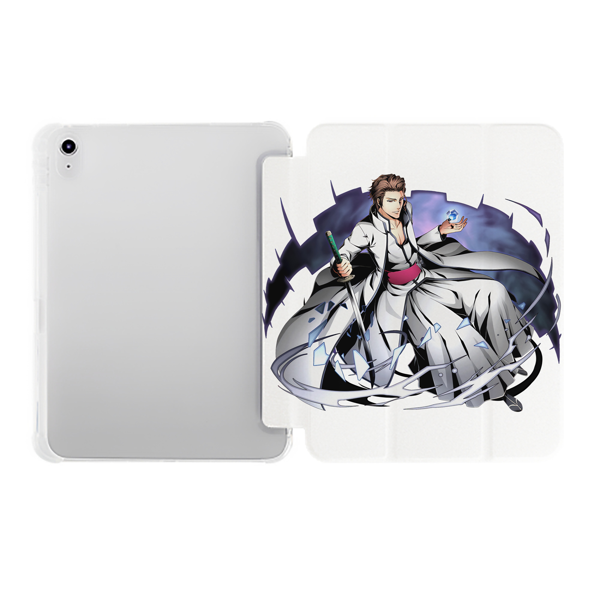 （画像用） ブリーチ 藍染 惣右介（あいぜん そうすけ） BLEACH Aizen Sousuke IPad ケース ペン収納付き 三つ折りスタンド PUレザー×シリコン 対応機種9.5/10.5/10.9インチ